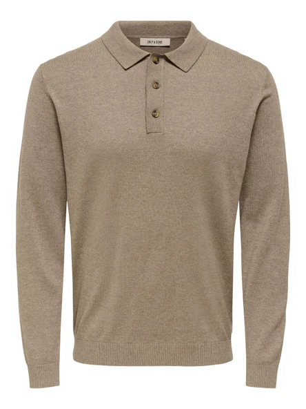 Only & Sons   ONSLOUI REG 12 LS MEL POLO KNIT NOOS Erkek Kahverengi T-Shirt - 22033758 ürün görseli 1