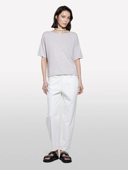 Sisley   Keten Karışımlı Bisiklet Yaka Oversize T-Shirt Kadın Gri T-Shirt - 325P105GM106H ürün görseli 1