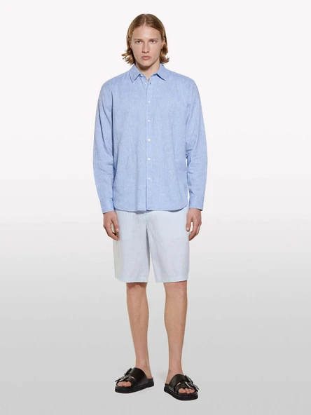 Sisley   %100 Keten Slim Fit Bermuda Şort Erkek Mavi Şort - 325P4AGHS9010 ürün görseli 1