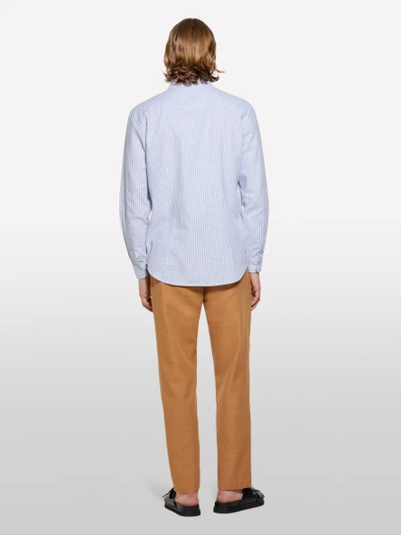 Sisley   Keten Karışımlı Çizgili Regular Fit Gömlek Erkek Mavi Mix Gömlek - 325P51FCSQ03G ürün görseli 1