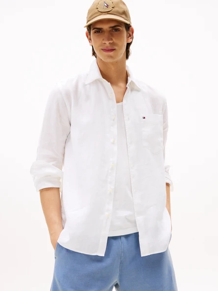 Tommy Hilfiger   PIECE DYE LINEN RF SHIRT Erkek Beyaz Gömlek - MW0MW39425 ürün görseli 1