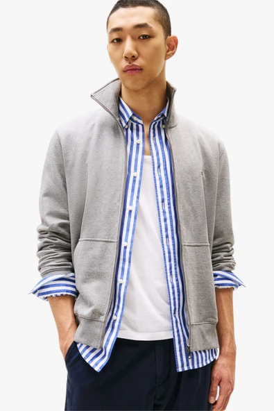 Tommy Hilfiger   ESSENTIAL TERRY ZT STAND COLLAR Erkek Gri Sweatshirt - MW0MW38084 ürün görseli 1