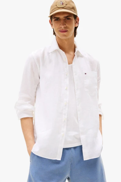 Tommy Hilfiger   PIECE DYE LINEN RF SHIRT Erkek Beyaz Gömlek - MW0MW39425 ürün görseli 1