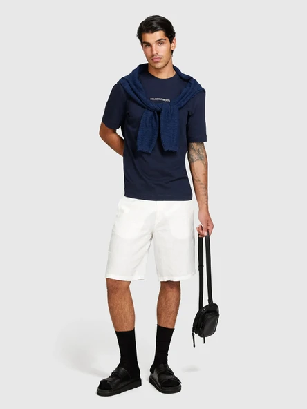 Sisley   %100 Keten Slim Fit Bermuda Şort Erkek Beyaz Şort - 325P4AGHS9010 ürün görseli 1