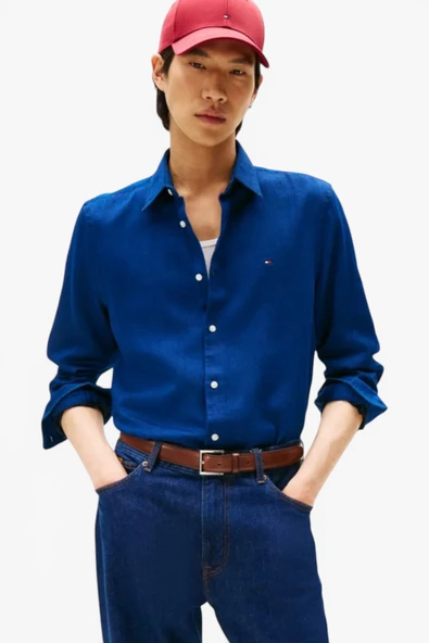 Tommy Hilfiger   SATEEN INDIGO SF SHIRT Erkek Mavi Gömlek - MW0MW40498 ürün görseli 1