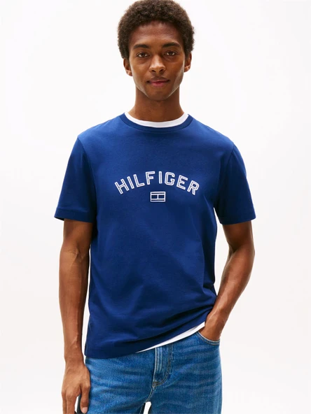 Tommy Hilfiger   HILFIGER FLOCK TEE Erkek Mavi T-Shirt - MW0MW39357 ürün görseli 1