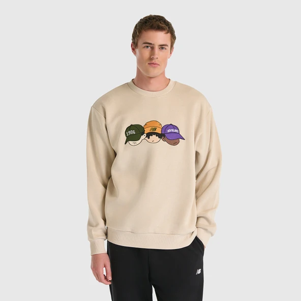 New Balance   NB Lifestyle Men Sweatshirt Erkek Bej Sweatshirt - MNC3505 ürün görseli 1