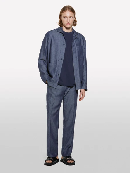 Sisley   Keten Karışımlı Büzgü İpli Cepli Jogger Pantolon Erkek Mavi Pantolon - 325P4NZVSF05A ürün görseli 1