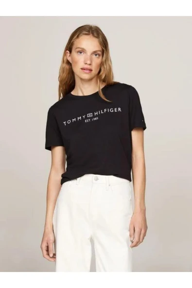 Tommy Hilfiger   REG CORP LOGO C-NK SS Kadın Siyah T-Shirt - WW0WW40276 ürün görseli 1