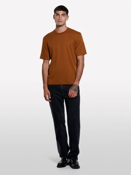 Sisley   %100 Pamuk Nervürlü Bisiklet Yaka T-Shirt Erkek Kahverengi T-Shirt - 325A3YNVS104Q ürün görseli 1