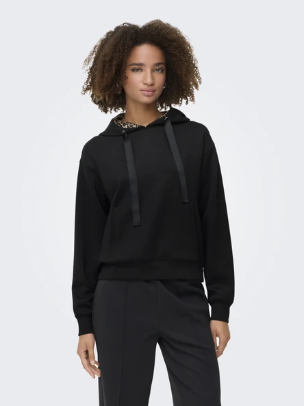 Only   ONLALINA LIFE LEO DETAIL HOOD BOX SWT Kadın Siyah Sweatshirt - 15364546 ürün görseli 1