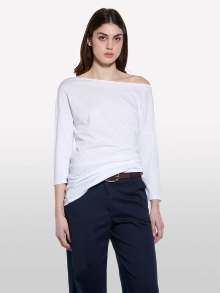 Sisley   Modal Karışımlı Kayık Yaka Regular Fit T-Shirt Kadın Beyaz T-Shirt - 325P3QU4L12EE ürün görseli 1