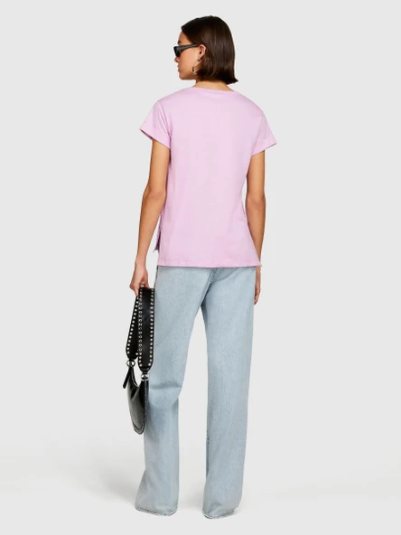 Sisley   %100 Pamuk Geniş Bisiklet Yaka Dar Kesim Düz T-Shirt Kadın Sarı T-Shirt - 324P3I1XL1058 ürün görseli 1