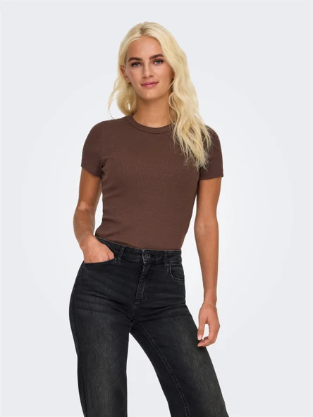 Only   ONLVAL S/S O-NECK TOP CC JRS Kadın Kahverengi T-Shirt - O15339774 ürün görseli 1