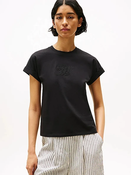 Tommy Hilfiger   FLORAL SCRIPT MDRN C-NK SS TEE Kadın Siyah T-Shirt - WW0WW47157 ürün görseli 1