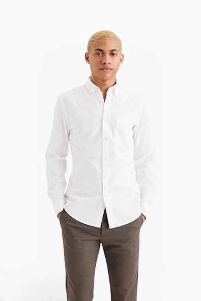 T3 OXFORD SLIM LUCENT WHITE Erkek Yeşil Gömlek - A8816 ürün görseli 1