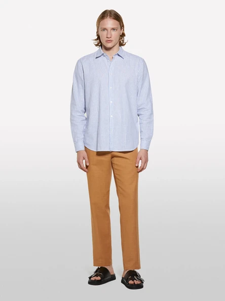 Sisley   Keten Karışımlı Çizgili Regular Fit Gömlek Erkek Beyaz Gömlek - 325P51FCSQ03G ürün görseli 1