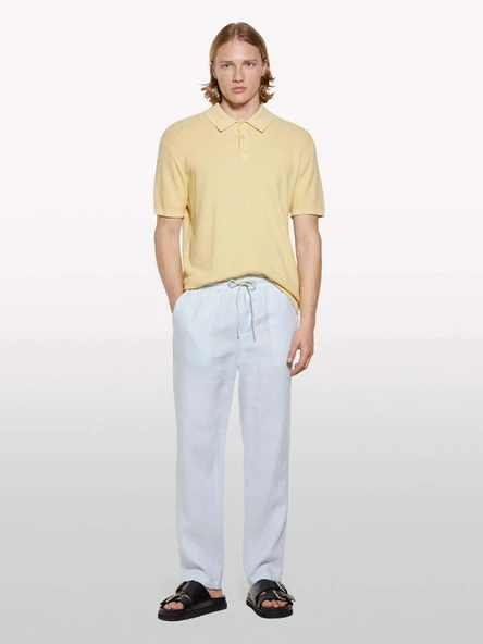 Sisley   %100 Keten Beli Büzgülü İpli Slim Fit Pantolon Erkek Açık Gri Pantolon - 325P4AGHSF043 ürün görseli 1