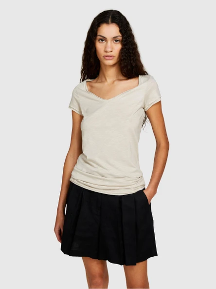 Sisley   Pamuk Modal Karışımlı V Yaka T-Shirt Kadın Gri T-Shirt - 324P3TNHL400E ürün görseli 1