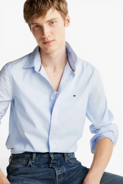 Tommy Hilfiger   FLEX POPLIN KENT COLLAR SF SHIRT Erkek Mavi Gömlek - MW0MW38137 ürün görseli 1