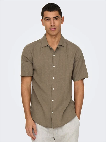 Only & Sons   ONSCAIDEN LIFE SS SOLID RESORT LINENNOOS Erkek Yeşil Gömlek - 22025116 ürün görseli 1