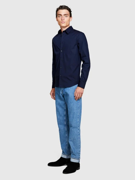 Sisley   Slim Fit Esnek Koton Gömlek Erkek Lacivert Gömlek - 323A5CNX5QL19 ürün görseli 1