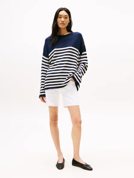 Tommy Hilfiger   DNM STRAIGHT SHORT RW WHITE Kadın Beyaz Şort - WW0WW45924 ürün görseli 1