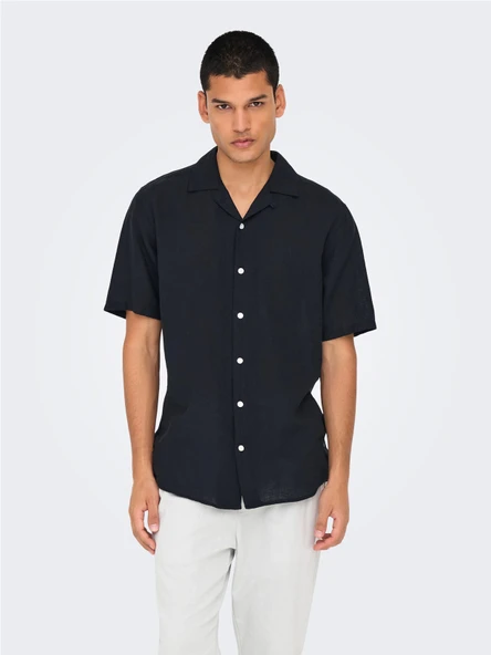 Only & Sons   ONSCAIDEN LIFE SS SOLID RESORT LINENNOOS Erkek Black Gömlek - 22025116 ürün görseli 1
