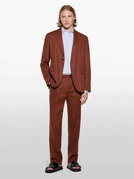 Sisley   %100 Keten Slim Comfort Fit Pantolon Erkek Kahverengi Pantolon - 325P4AGHSF049 ürün görseli 1