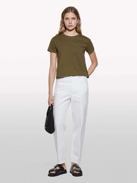 Sisley   %100 Pamuk Bisiklet Yaka Boxy Fit T-Shirt Kadın Haki T-Shirt - 325P3I1XL107A ürün görseli 1