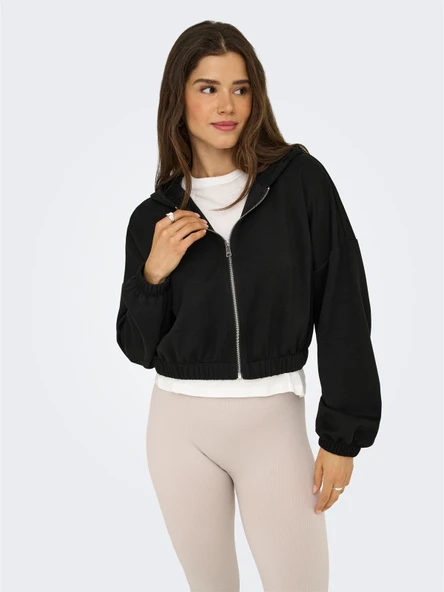 Only   ONLSCARLETT LIFE LS ZIP HOOD SWT NOOS Kadın Siyah Sweatshirt - 15346449 ürün görseli 1