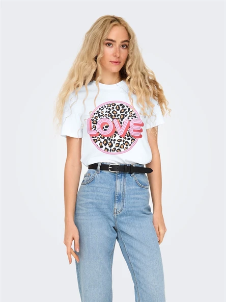 Only   ONLARIYA LIFE REG S/S LOVE TOP BOX JRS Kadın Beyaz T-Shirt - 15343191 ürün görseli 1