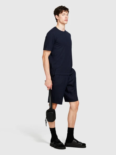Sisley   Keten Karışımlı Normal Kesim Bisiklet Yaka T-Shirt Erkek Lacivert T-Shirt - 324P3IYCS103T ürün görseli 1