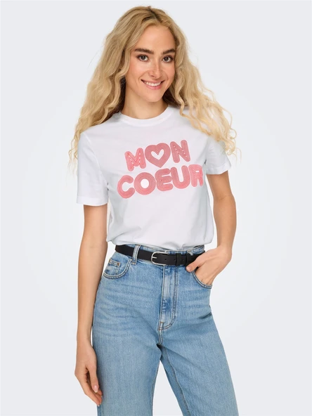 Only   ONLARIYA LIFE REG S/S LOVE TOP BOX JRS Kadın Beyaz T-Shirt - 15343191 ürün görseli 1