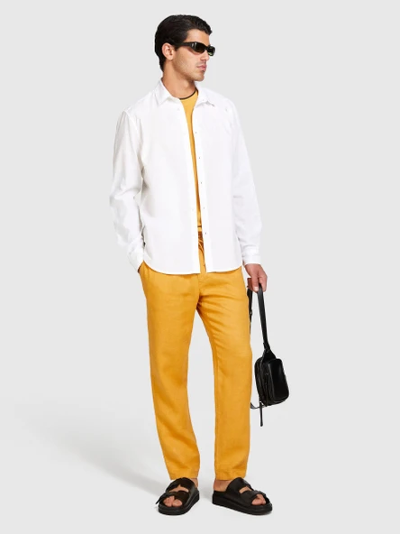 Sisley   Keten Pamuk Karışımlı Slim Fit Gömlek Erkek Beyaz Gömlek - 324P59A2SQ03G ürün görseli 1