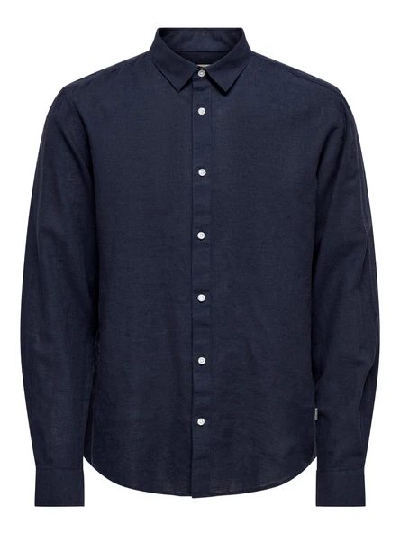 Only & Sons   ONSCAIDEN LIFE LS SOLID LINEN SHIRT NOOS Erkek Lacivert Gömlek - 22012321 ürün görseli 1