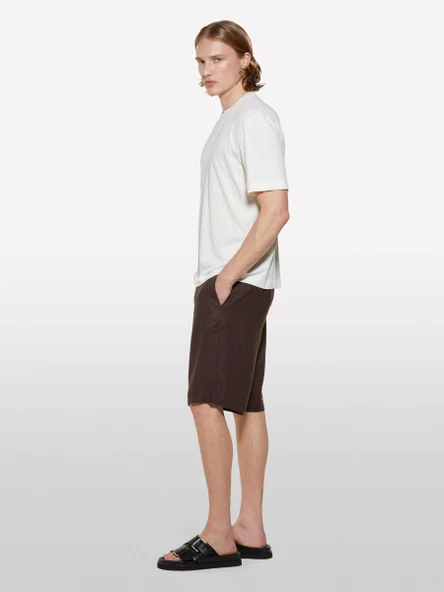 Sisley   Keten Karışımlı Bisiklet Yaka Regular Fit T-Shirt Erkek Krem T-Shirt - 325P3D8FS104L ürün görseli 1