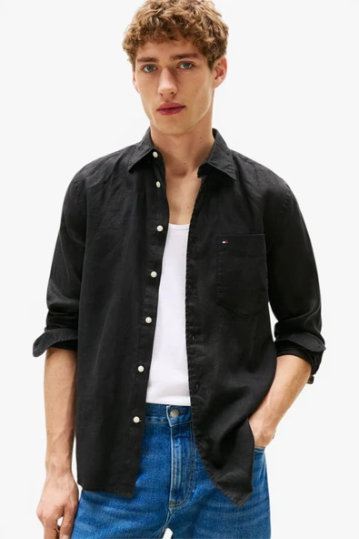 Tommy Hilfiger   PIECE DYE LINEN RF SHIRT Erkek Siyah Gömlek - MW0MW39425 ürün görseli 1