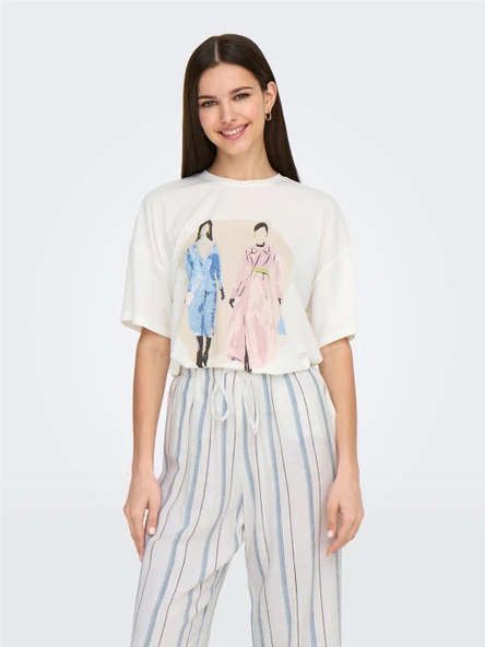 Only   ONLMELINA S/S LADIES TOP BOX JRS Kadın Cloud Dancer T-Shirt - 15342876 ürün görseli 1