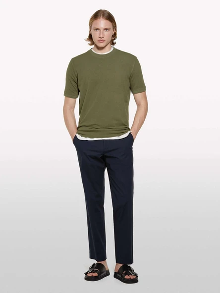 Sisley   %100 Pamuk Bisiklet Yaka Regular Fit T-Shirt Erkek Yeşil T-Shirt - 325P3089S104J ürün görseli 1