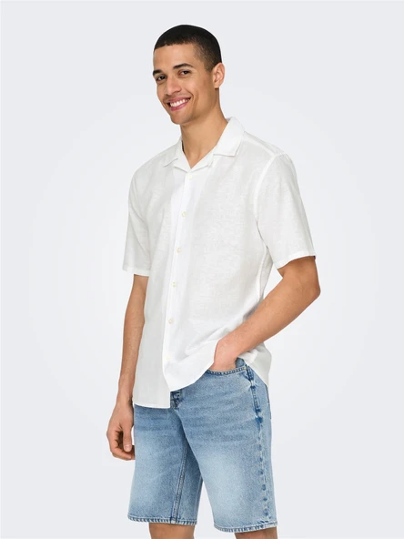 Only & Sons   ONSCAIDEN LIFE SS SOLID RESORT LINENNOOS Erkek White Gömlek - 22025116 ürün görseli 1
