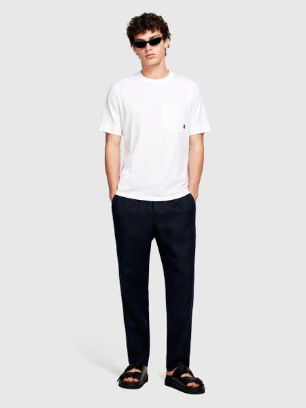 Sisley   %100 Pamuk Göğsü Cepli Bisiklet Yaka Slub T-Shirt Erkek Beyaz T-Shirt - 324P3WF0S103L ürün görseli 1