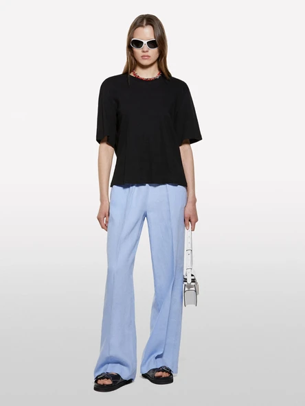 Sisley   Keten Karışımlı Bisiklet Yaka T-Shirt Kadın Siyah T-Shirt - 325P3UTFL107C ürün görseli 1