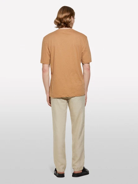 Sisley   Keten Karışımlı Bisiklet Yaka Regular Fit T-Shirt Erkek Kahverengi T-Shirt - 325P3D8FS104L ürün görseli 1