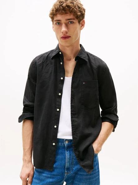 Tommy Hilfiger   PIECE DYE LINEN RF SHIRT Erkek Siyah Gömlek - MW0MW39425 ürün görseli 1