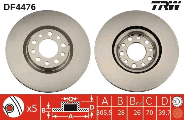 Ön Fren Dıskı Jeep Renegade 14> Compass 16> Alfa Romeo 159 05> Gıulıetta 10> Fıat 500X 14> 305X28x5 Delik 51767382-51760621-51912591-46843608 ürün görseli 1