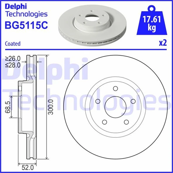 Fren Diski Ön Ford Mondeo-S Max-Volvo-Land Rover 07> Çap: 300Mm 5 Delik Volvo S60 Iı 10> S80 Iı V70 Iıı Xc70 Iı 06> 7G91 1125 EA ürün görseli 1