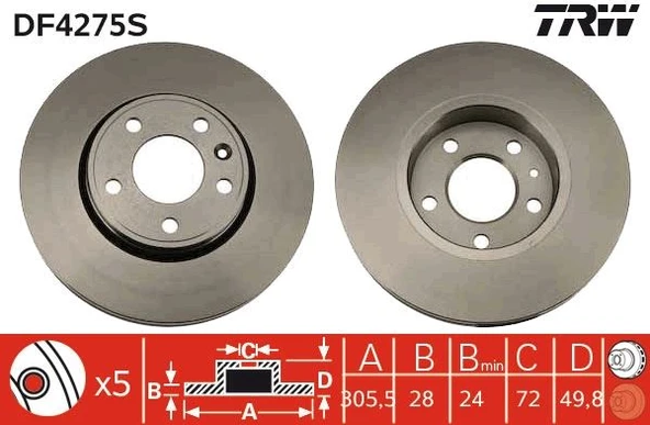 Ön Fren Diski Renault Trafıc 01> Opel Vıvaro 01> Nıssan Prımastar 01> 1.9Dci 2.5Dci 305X28x 5 Bijon 4414632-7711130077-8200010519 ürün görseli 1