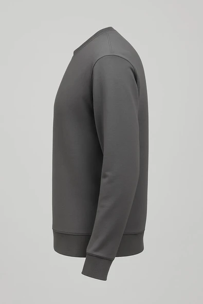 Basic Bisiklet Yaka Relaxed Regular Erkek Sweatshirt - 7478 - Resim 2