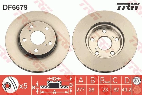 Ön Fren Diski Hava Kanallı Toyota Aurıs Corolla 1.6L 1Zr-Fae Zre181 Zre185 13-18 1.4L 1Nd-Ftv D-4D Nde180 13-18 1.33L 1Nr-Fe Nre180 13-18 277 Çap X 5 Bijon - Takım Disk Fiyatıdır 4351202330 ürün görseli 1